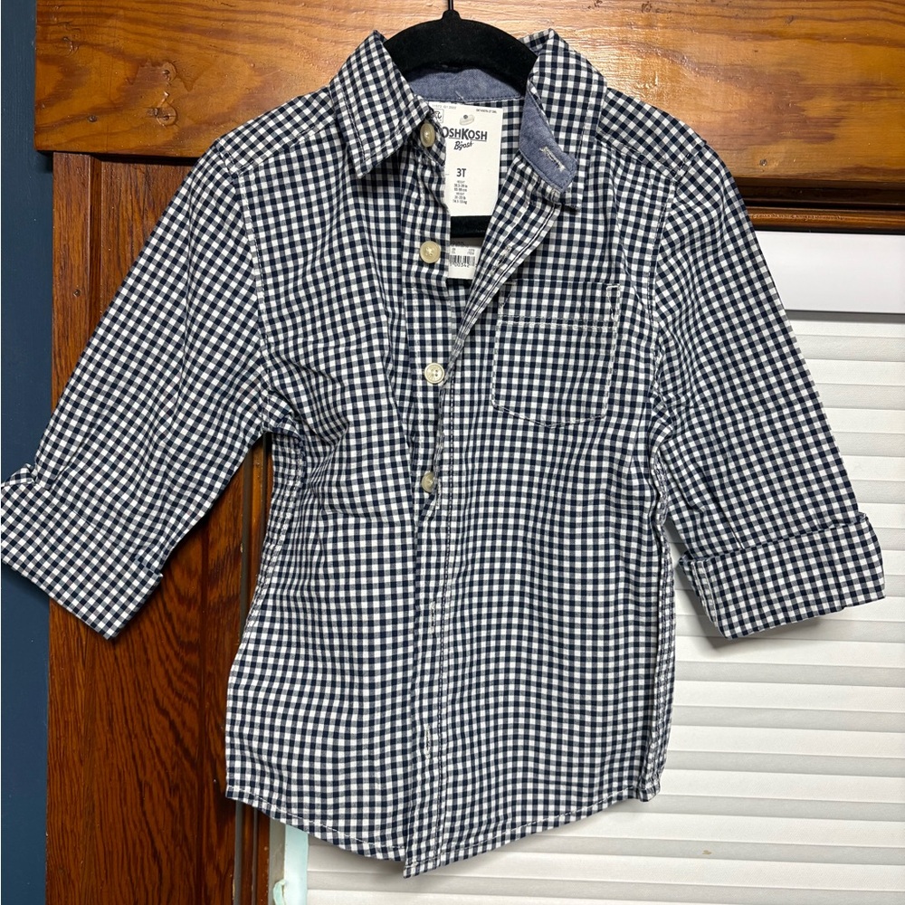 Oshkosh bgosh blue check long sleeve button down dress shirt 3T NWT